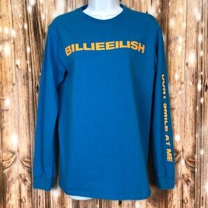 Billie Eilish Unisex Crew Neck Long Sleeve Blue Don't Smile At Me Shirt